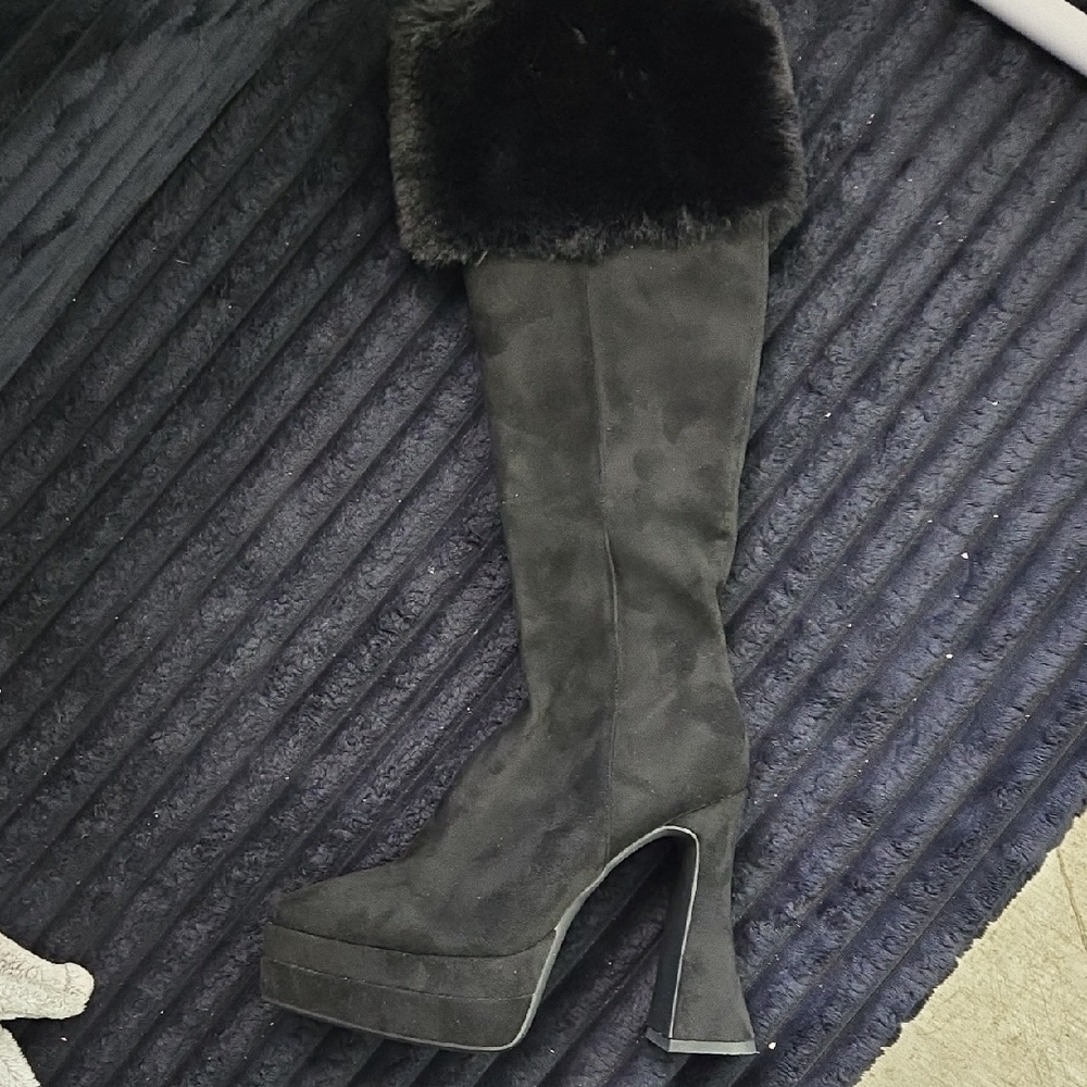 Black Suede Knee-High Boots